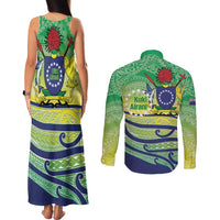 Te Maeva Nui Cook Islands Couples Matching Tank Maxi Dress and Long Sleeve Button Shirt 60th Independence Anniversary Proud LT14 - Polynesian Pride