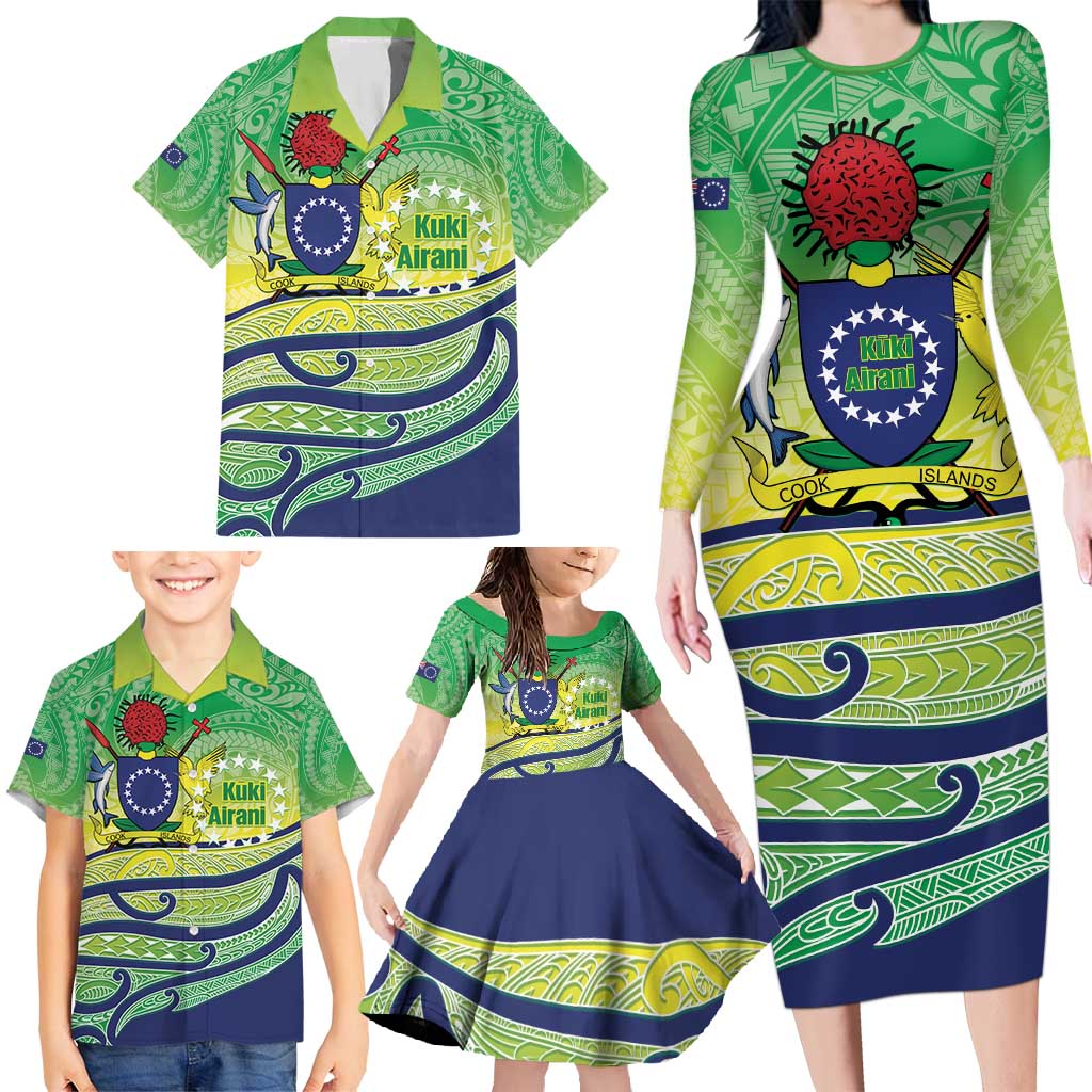 Te Maeva Nui Cook Islands Family Matching Long Sleeve Bodycon Dress and Hawaiian Shirt 60th Independence Anniversary Proud LT14 - Polynesian Pride