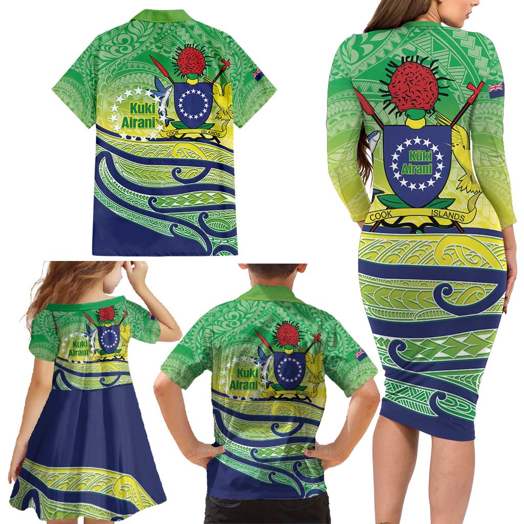 Te Maeva Nui Cook Islands Family Matching Long Sleeve Bodycon Dress and Hawaiian Shirt 60th Independence Anniversary Proud LT14 - Polynesian Pride