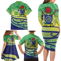 Te Maeva Nui Cook Islands Family Matching Long Sleeve Bodycon Dress and Hawaiian Shirt 60th Independence Anniversary Proud LT14 - Polynesian Pride
