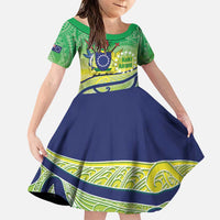 Te Maeva Nui Cook Islands Family Matching Puletasi and Hawaiian Shirt 60th Independence Anniversary Proud LT14 Daughter's Dress Green - Polynesian Pride