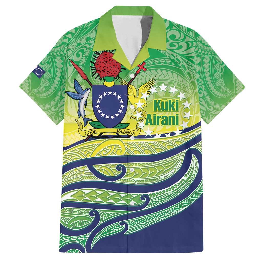 Te Maeva Nui Cook Islands Family Matching Puletasi and Hawaiian Shirt 60th Independence Anniversary Proud LT14 Dad's Shirt - Short Sleeve Green - Polynesian Pride