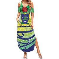 Te Maeva Nui Cook Islands Family Matching Summer Maxi Dress and Hawaiian Shirt 60th Independence Anniversary Proud LT14 Mom's Dress Green - Polynesian Pride