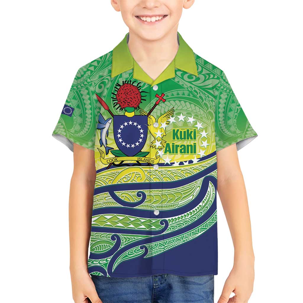 Te Maeva Nui Cook Islands Family Matching Summer Maxi Dress and Hawaiian Shirt 60th Independence Anniversary Proud LT14 Son's Shirt Green - Polynesian Pride