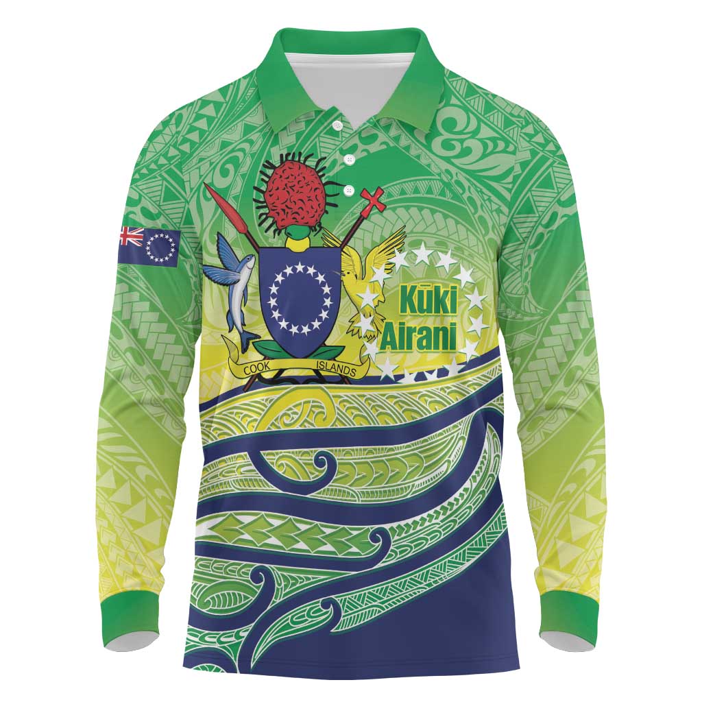 Te Maeva Nui Cook Islands Long Sleeve Polo Shirt 60th Independence Anniversary Proud LT14 Green - Polynesian Pride