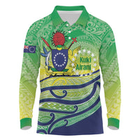 Te Maeva Nui Cook Islands Long Sleeve Polo Shirt 60th Independence Anniversary Proud LT14 Green - Polynesian Pride
