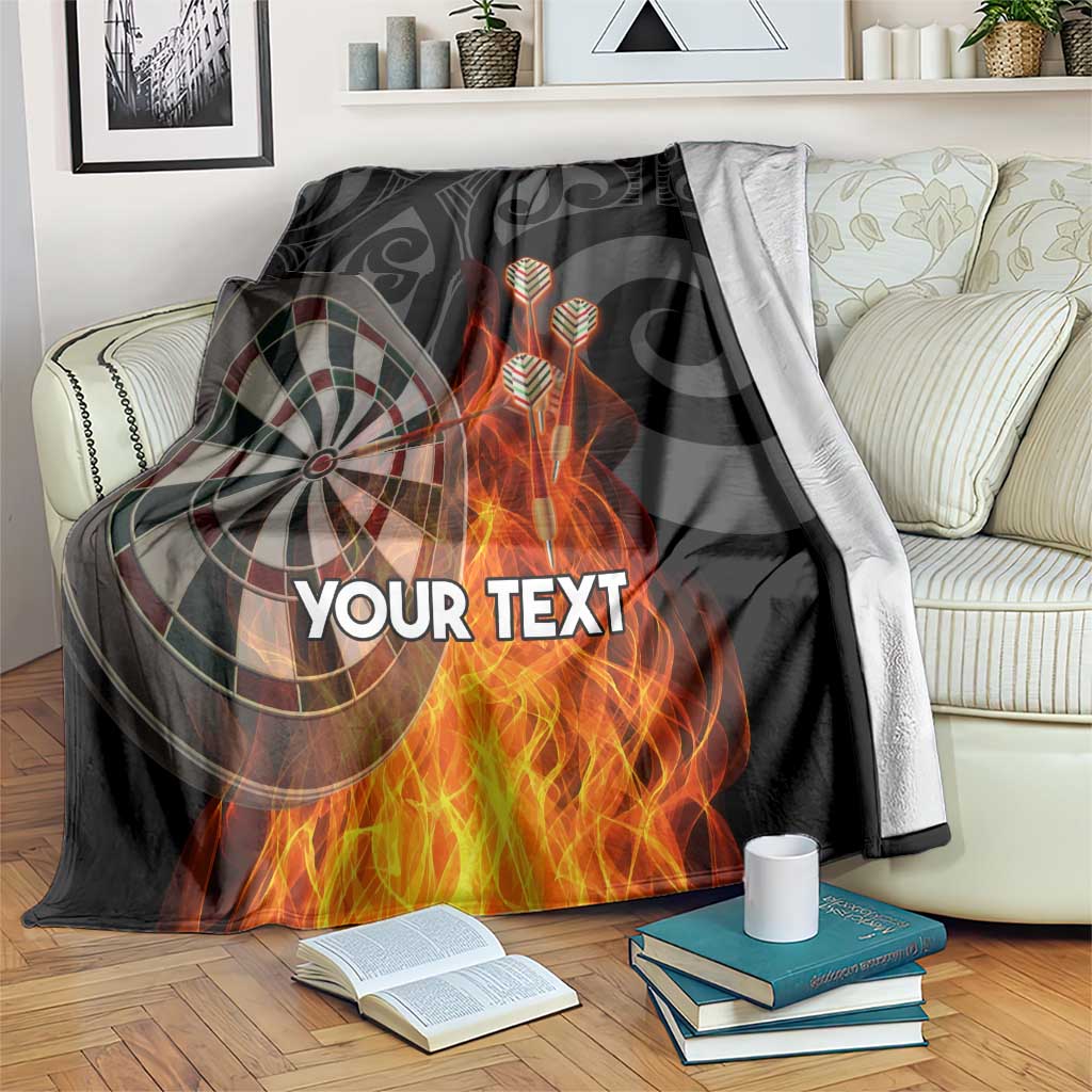 Personalised Aotearoa Darts Blanket Maori Koru Flaming Dartboard LT14 Black - Polynesian Pride