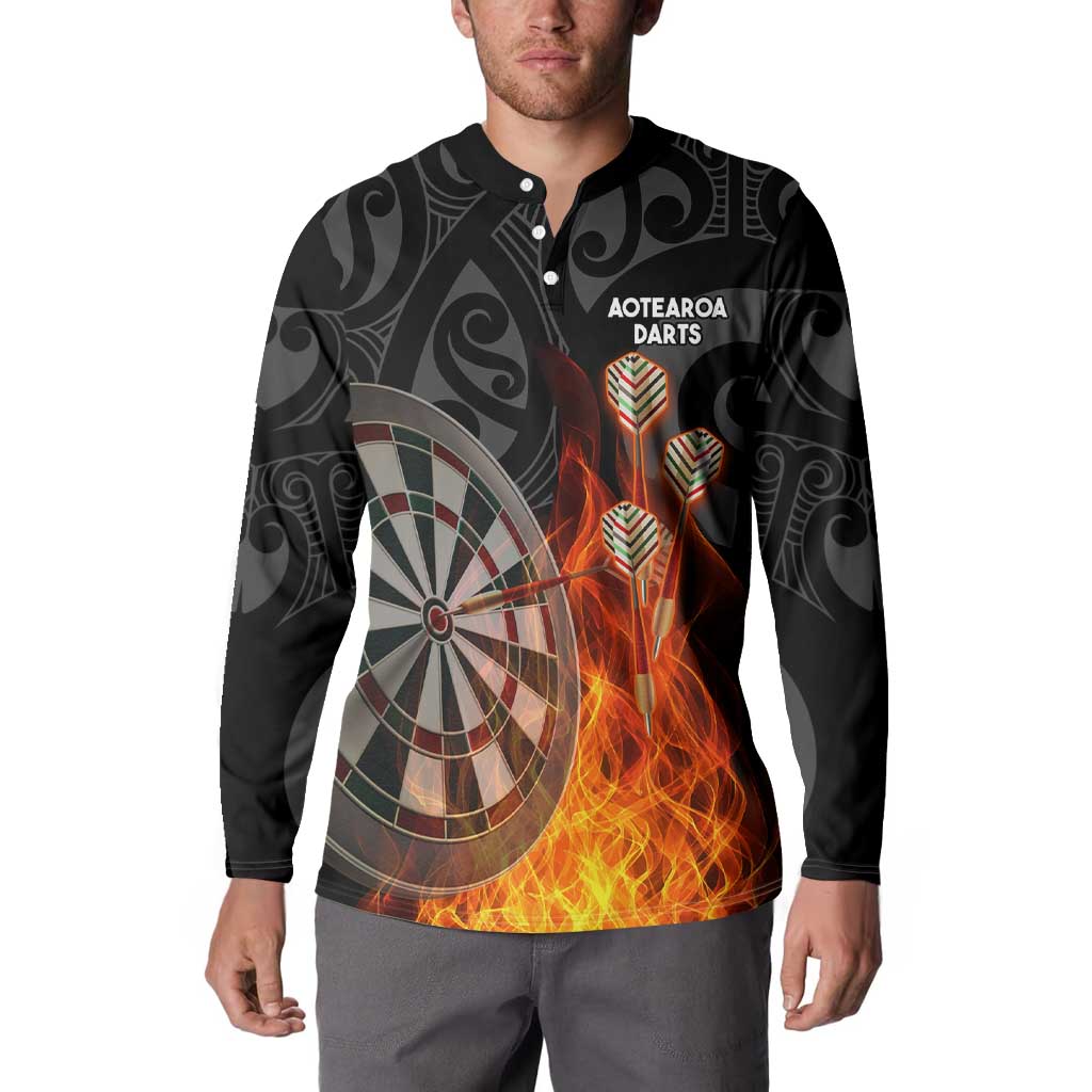 Personalised Aotearoa Darts Button Sweatshirt Maori Koru Flaming Dartboard