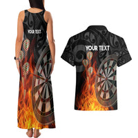 Personalised Aotearoa Darts Couples Matching Tank Maxi Dress and Hawaiian Shirt Maori Koru Flaming Dartboard LT14 - Polynesian Pride