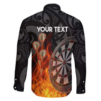 Personalised Aotearoa Darts Family Matching Off Shoulder Maxi Dress and Hawaiian Shirt Maori Koru Flaming Dartboard LT14 - Polynesian Pride