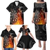 Personalised Aotearoa Darts Family Matching Puletasi and Hawaiian Shirt Maori Koru Flaming Dartboard LT14 - Polynesian Pride