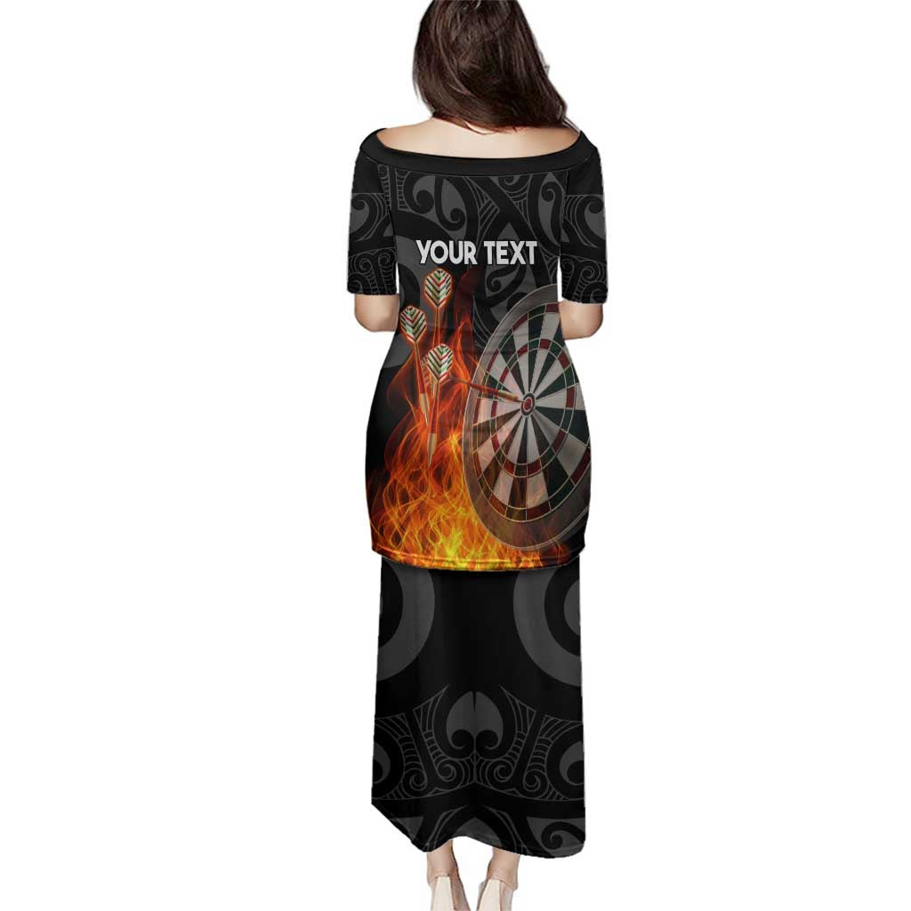 Personalised Aotearoa Darts Family Matching Puletasi and Hawaiian Shirt Maori Koru Flaming Dartboard LT14 - Polynesian Pride