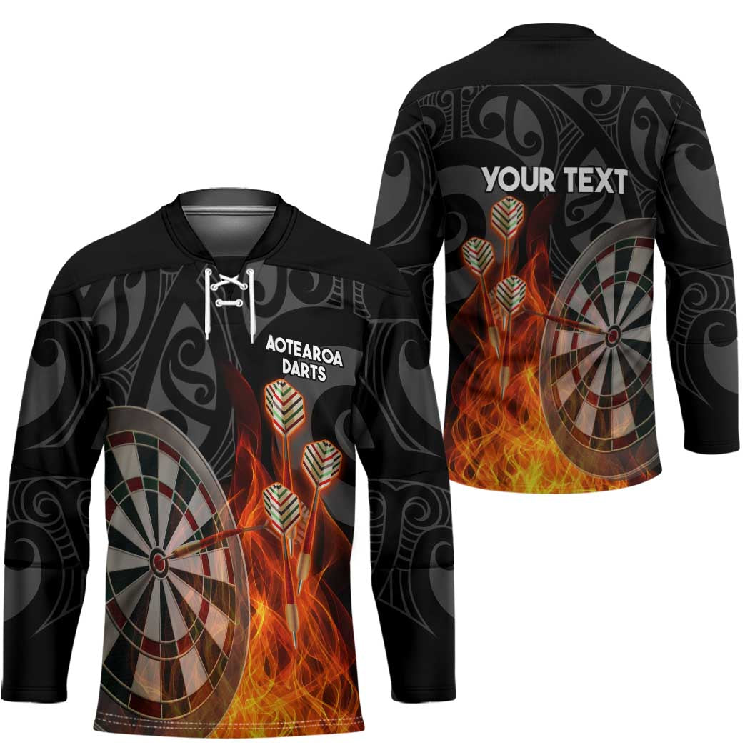 Personalised Aotearoa Darts Hockey Jersey Maori Koru Flaming Dartboard - Polynesian Pride
