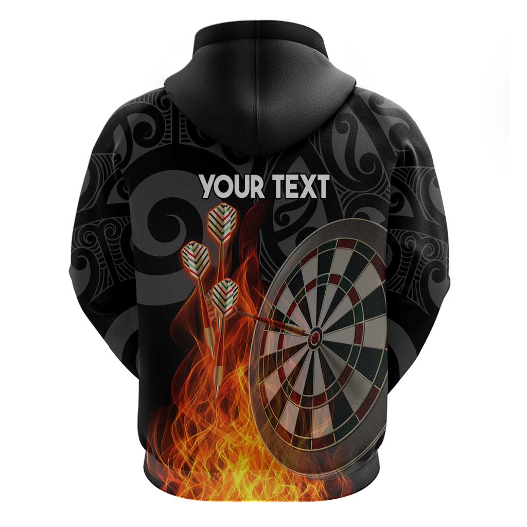 Personalised Aotearoa Darts Hoodie Maori Koru Flaming Dartboard