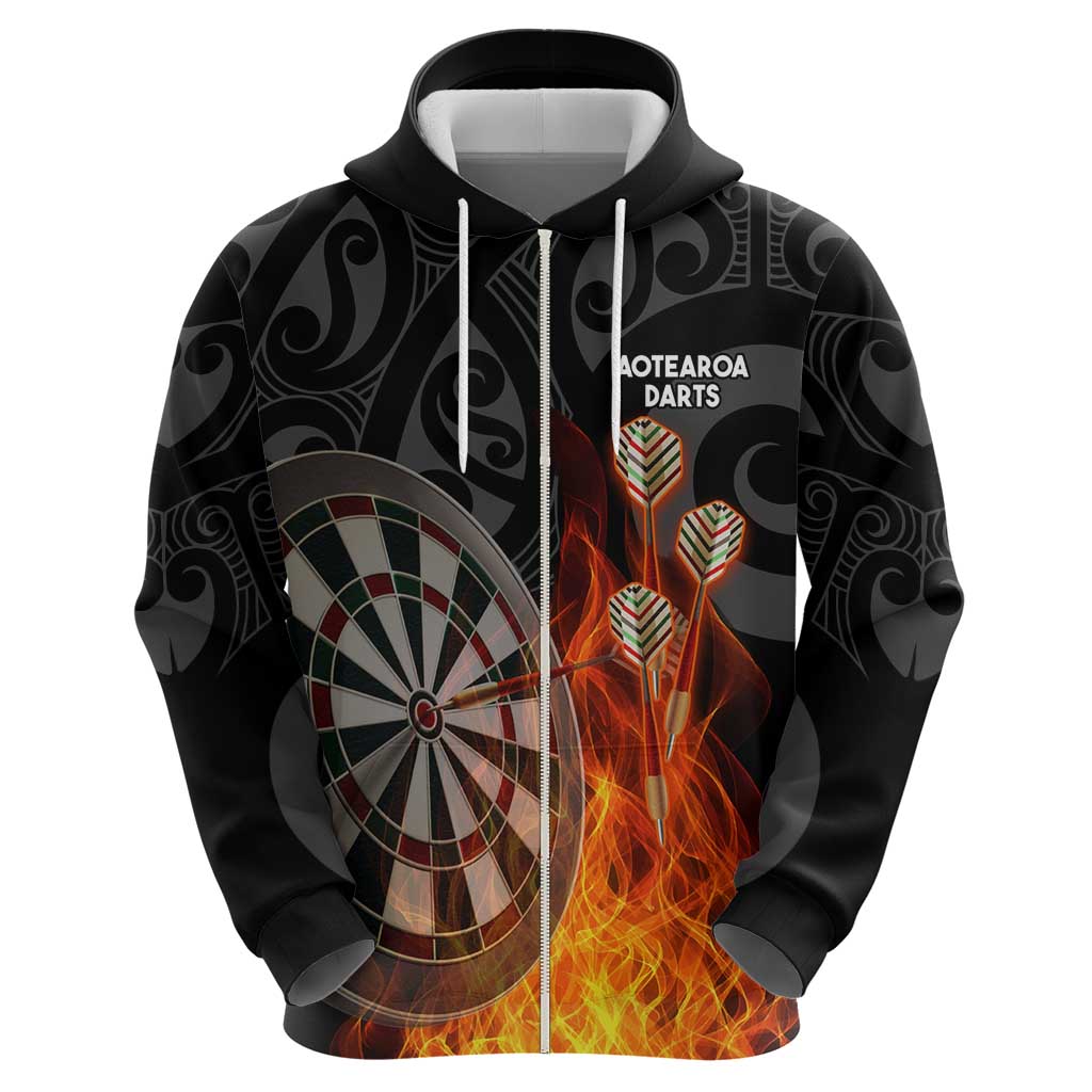 Personalised Aotearoa Darts Hoodie Maori Koru Flaming Dartboard