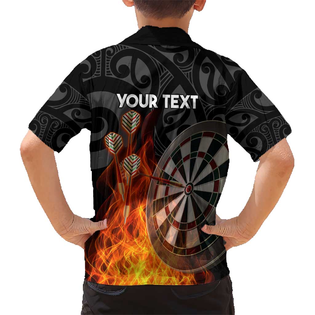 Personalised Aotearoa Darts Kid Hawaiian Shirt Maori Koru Flaming Dartboard LT14 - Polynesian Pride