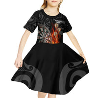 Personalised Aotearoa Darts Kid Short Sleeve Dress Maori Koru Flaming Dartboard
