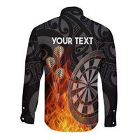 Personalised Aotearoa Darts Long Sleeve Button Shirt Maori Koru Flaming Dartboard