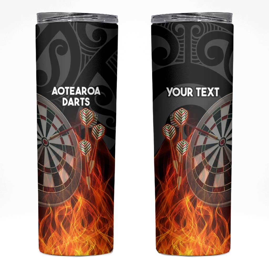 Personalised Aotearoa Darts Skinny Tumbler Maori Koru Flaming Dartboard LT14 Black - Polynesian Pride
