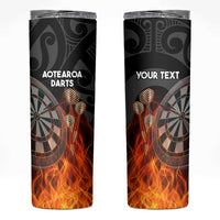 Personalised Aotearoa Darts Skinny Tumbler Maori Koru Flaming Dartboard LT14 Black - Polynesian Pride