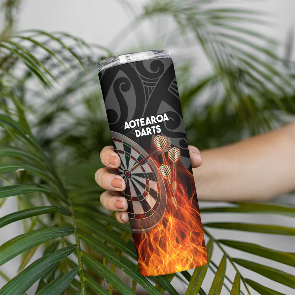 Personalised Aotearoa Darts Skinny Tumbler Maori Koru Flaming Dartboard LT14 - Polynesian Pride