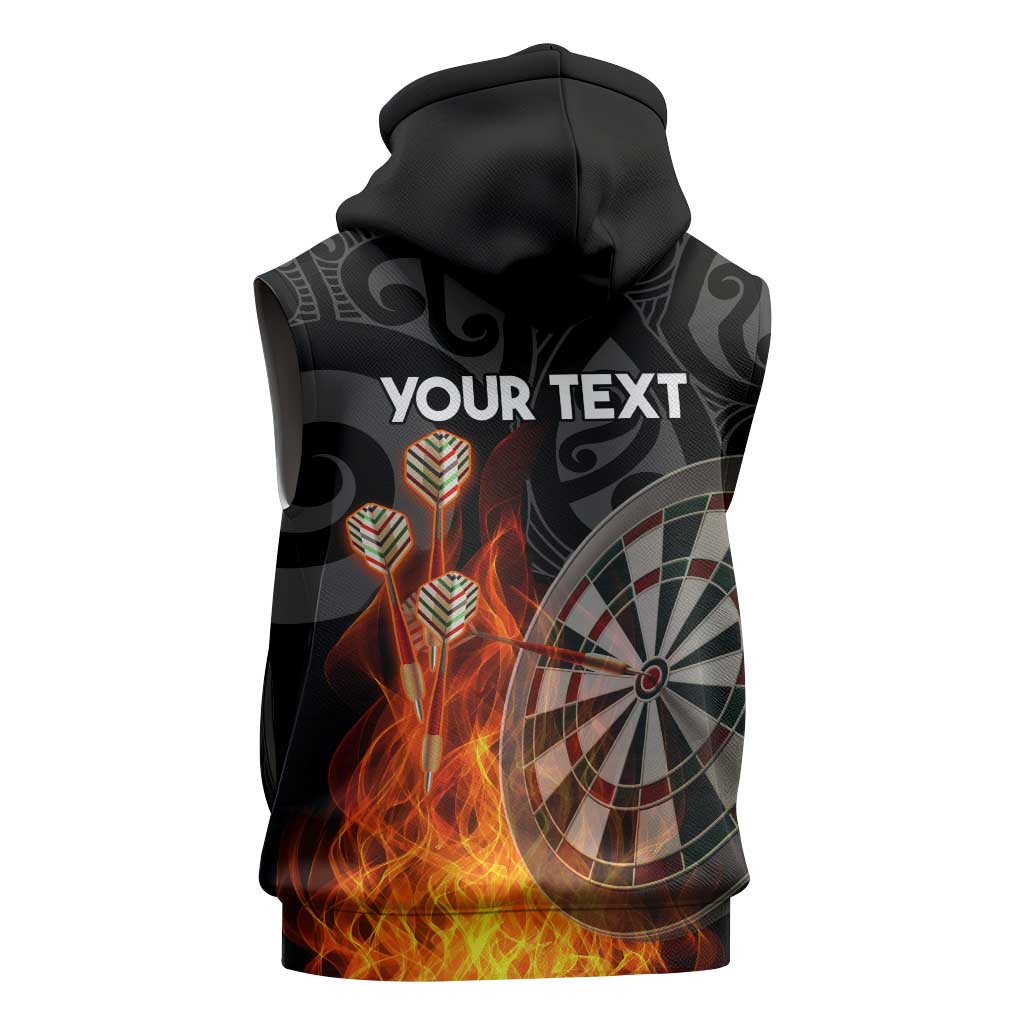 Personalised Aotearoa Darts Sleeveless Hoodie Maori Koru Flaming Dartboard - Polynesian Pride
