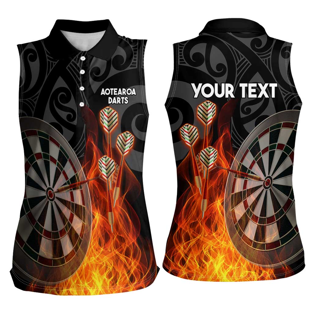 Personalised Aotearoa Darts Women Sleeveless Polo Shirt Maori Koru Flaming Dartboard LT14 - Polynesian Pride