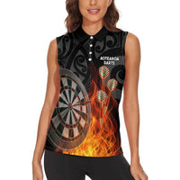 Personalised Aotearoa Darts Women Sleeveless Polo Shirt Maori Koru Flaming Dartboard LT14 - Polynesian Pride