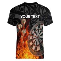 Personalised Aotearoa Darts Women V-Neck T-Shirt Maori Koru Flaming Dartboard LT14 - Polynesian Pride