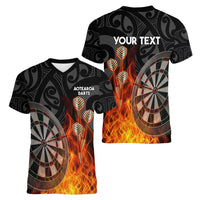 Personalised Aotearoa Darts Women V-Neck T-Shirt Maori Koru Flaming Dartboard LT14 - Polynesian Pride