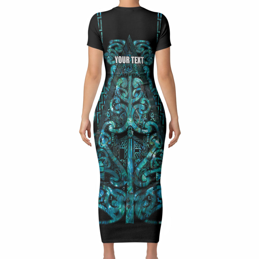 Maori Language Week Personalised Short Sleeve Bodycon Dress Kia Mau Ki To Ukaipo Paua Shell Color LT14 - Polynesian Pride