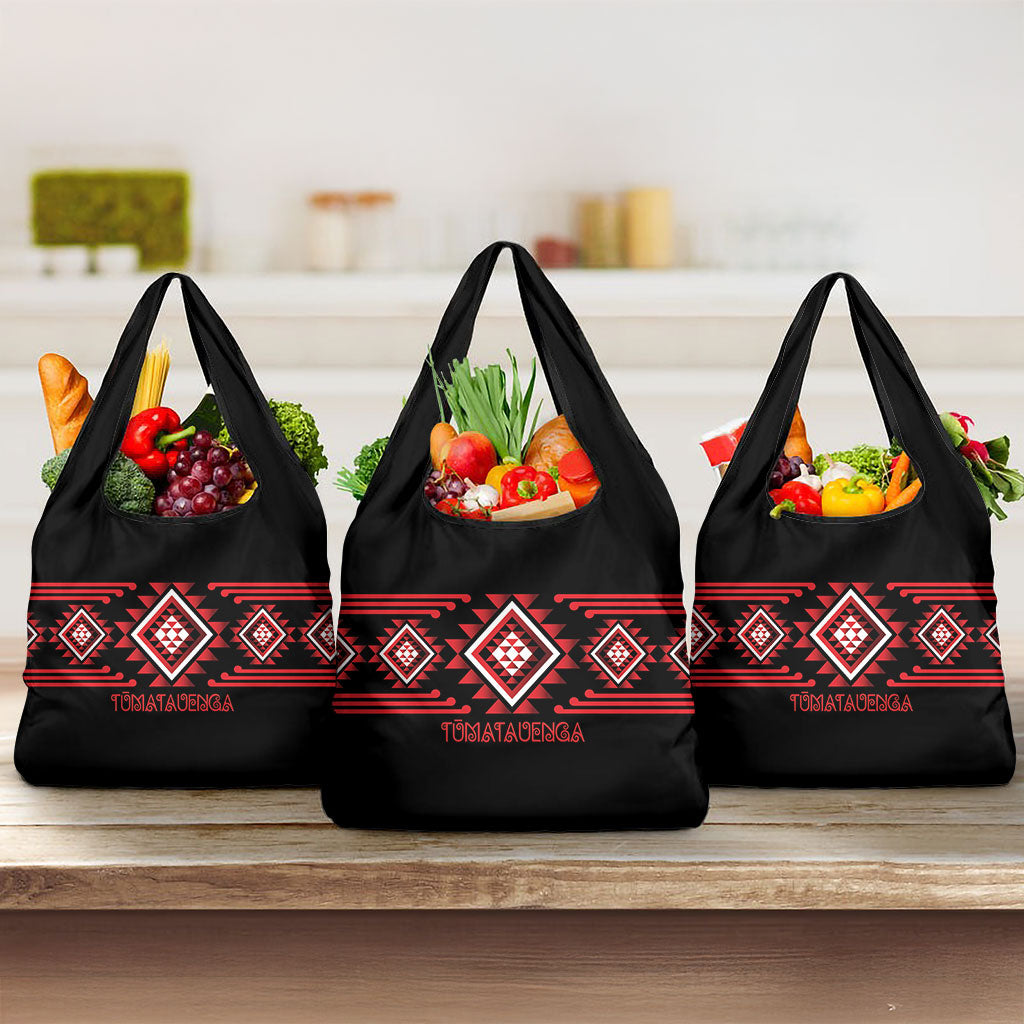 Aotearoa Atua Tumatauenga Grocery Bag Maori God Of War Taniko Motifs LT14 3-pack One Size Red - Polynesian Pride