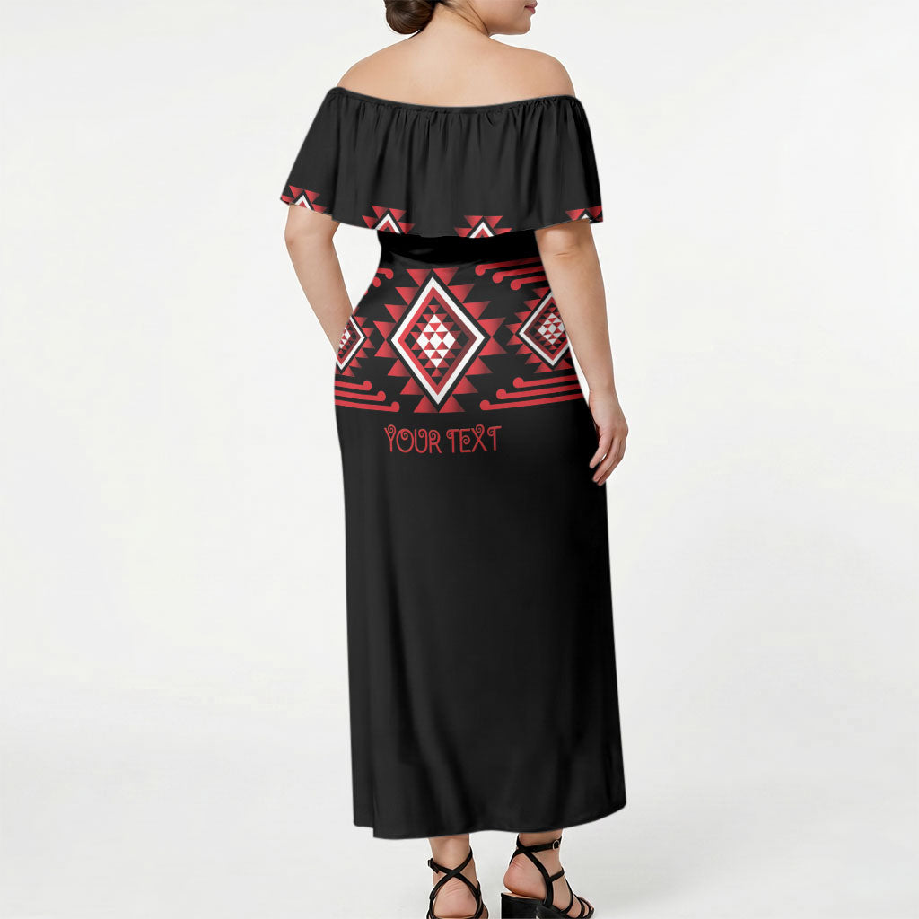 Aotearoa Atua Tumatauenga Personalised Off Shoulder Maxi Dress Maori God Of War Taniko Motifs LT14 - Polynesian Pride