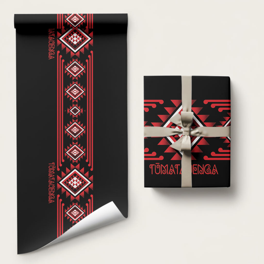 Aotearoa Atua Tumatauenga Wrapping Paper Maori God Of War Taniko Motifs LT14 58" × 23" Red - Polynesian Pride