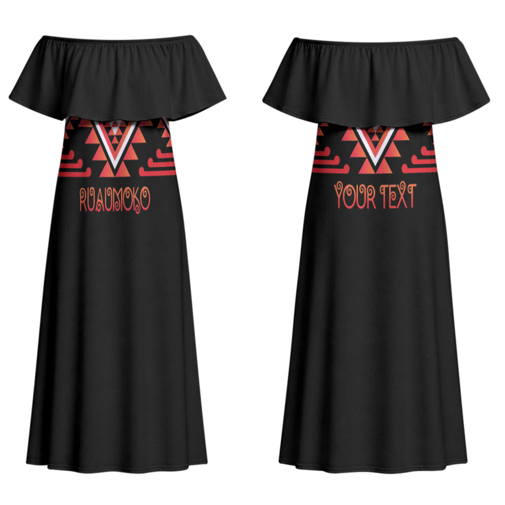 Aotearoa Atua Ruaumoko Personalised Couples Matching Off Shoulder Maxi Dress and Long Sleeve Button Shirt Maori Powerful God Taniko Motifs LT14 - Polynesian Pride