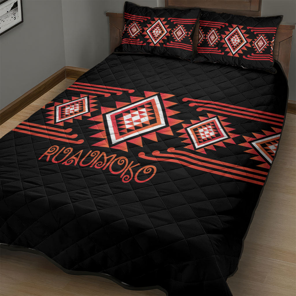 Aotearoa Atua Ruaumoko Quilt Bed Set Maori Powerful God Taniko Motifs LT14 - Polynesian Pride