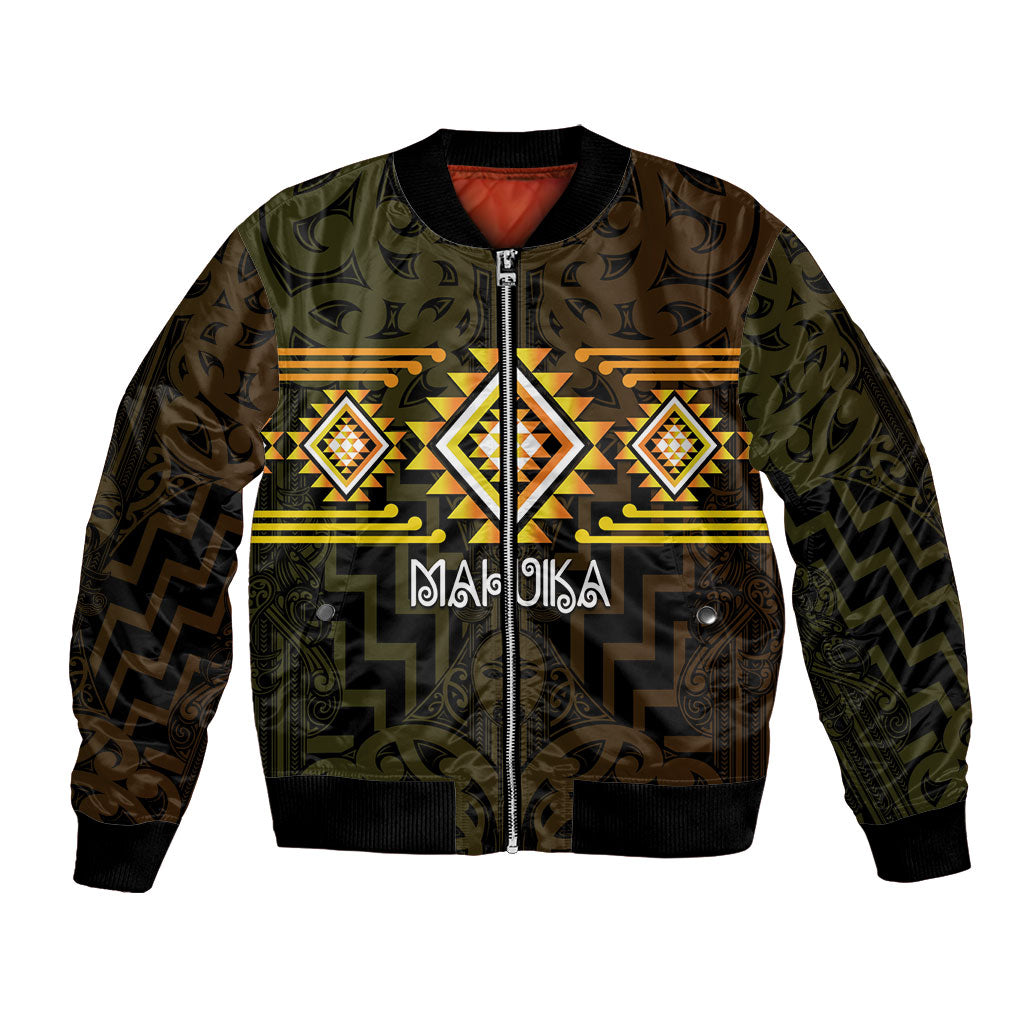 Aotearoa Atua Mahuika Personalised Bomber Jacket Maori Goddess Of Fire Taniko Motifs LT14 Unisex Yellow - Polynesian Pride