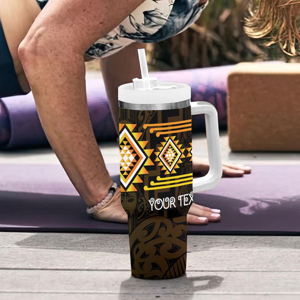 Aotearoa Atua Mahuika Personalised Tumbler With Handle Maori Goddess Of Fire Taniko Motifs LT14 - Polynesian Pride