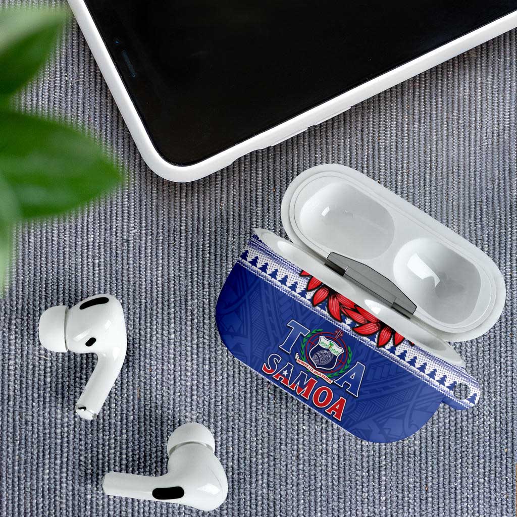 Toa Samoa Rugby Christmas AirPods Case Ula Fala Samoan Pattern Blue - Polynesian Pride