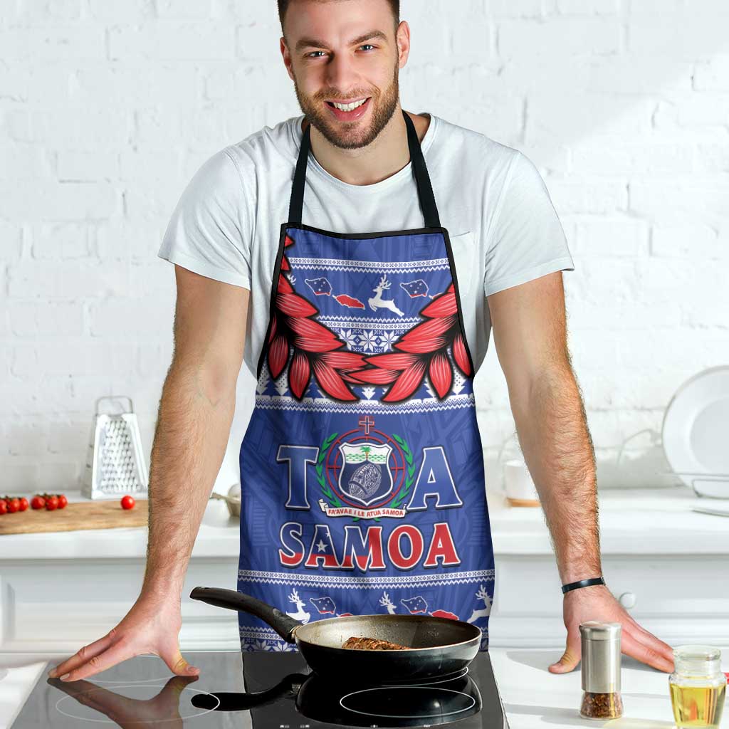 Toa Samoa Rugby Christmas Apron Ula Fala Samoan Pattern Blue - Polynesian Pride