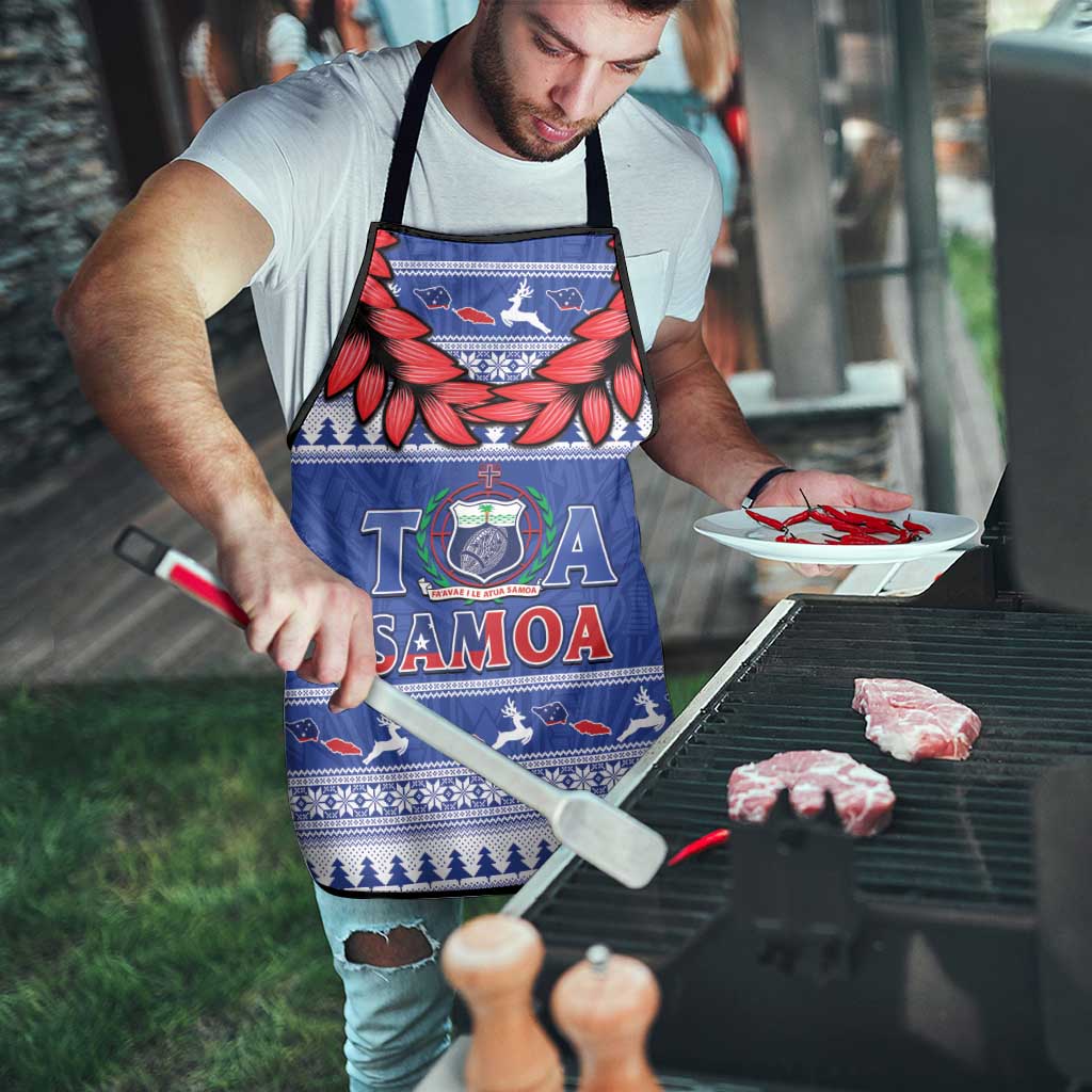 Toa Samoa Rugby Christmas Apron Ula Fala Samoan Pattern Blue - Polynesian Pride