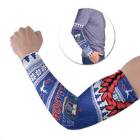 Personalised Toa Samoa Rugby Christmas Arm Sleeves Ula Fala Samoan Pattern Blue LT14 Set of 2 Blue - Polynesian Pride