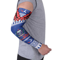 Personalised Toa Samoa Rugby Christmas Arm Sleeves Ula Fala Samoan Pattern Blue LT14 - Polynesian Pride