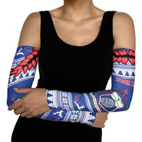 Personalised Toa Samoa Rugby Christmas Arm Sleeves Ula Fala Samoan Pattern Blue LT14 - Polynesian Pride