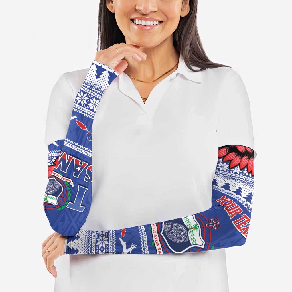 Personalised Toa Samoa Rugby Christmas Arm Sleeves Ula Fala Samoan Pattern Blue LT14 - Polynesian Pride