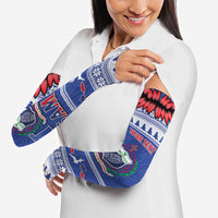 Personalised Toa Samoa Rugby Christmas Arm Sleeves Ula Fala Samoan Pattern Blue LT14 - Polynesian Pride