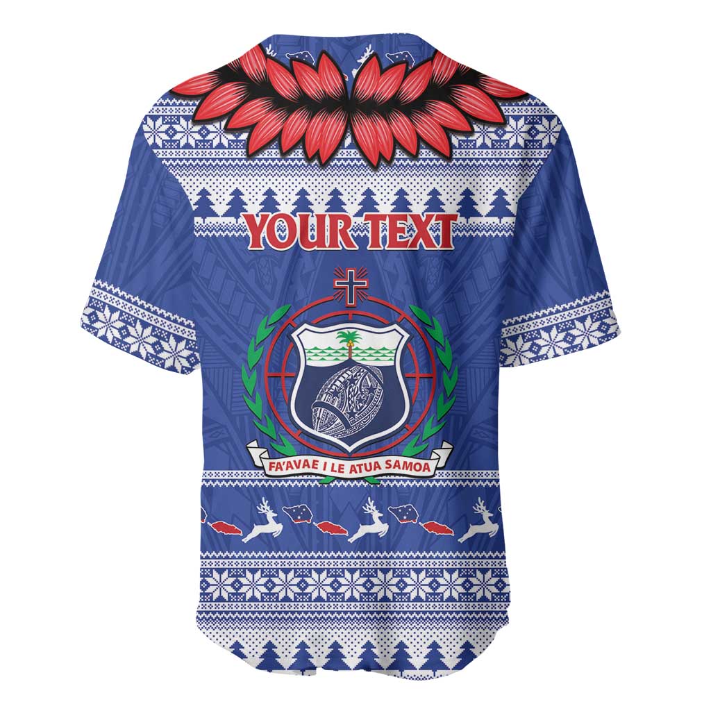 Personalised Toa Samoa Rugby Christmas Baseball Jersey Ula Fala Samoan Pattern Blue - Polynesian Pride