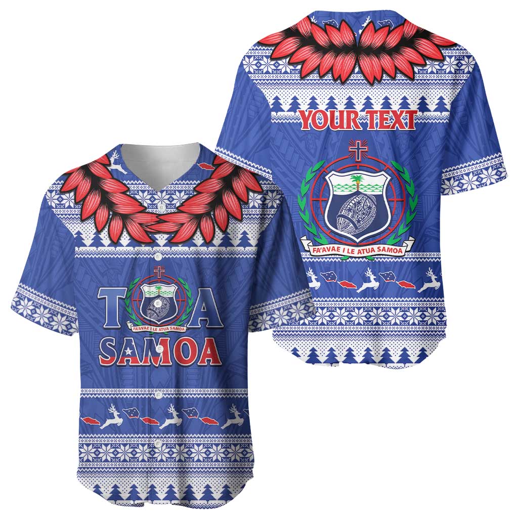 Personalised Toa Samoa Rugby Christmas Baseball Jersey Ula Fala Samoan Pattern Blue - Polynesian Pride