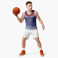 Personalised Toa Samoa Rugby Christmas Basketball Jersey Ula Fala Samoan Pattern Blue - Polynesian Pride