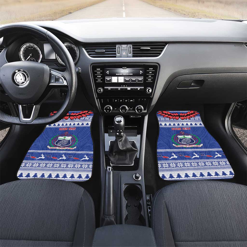 Personalised Toa Samoa Rugby Christmas Car Mats Ula Fala Samoan Pattern Blue - Polynesian Pride